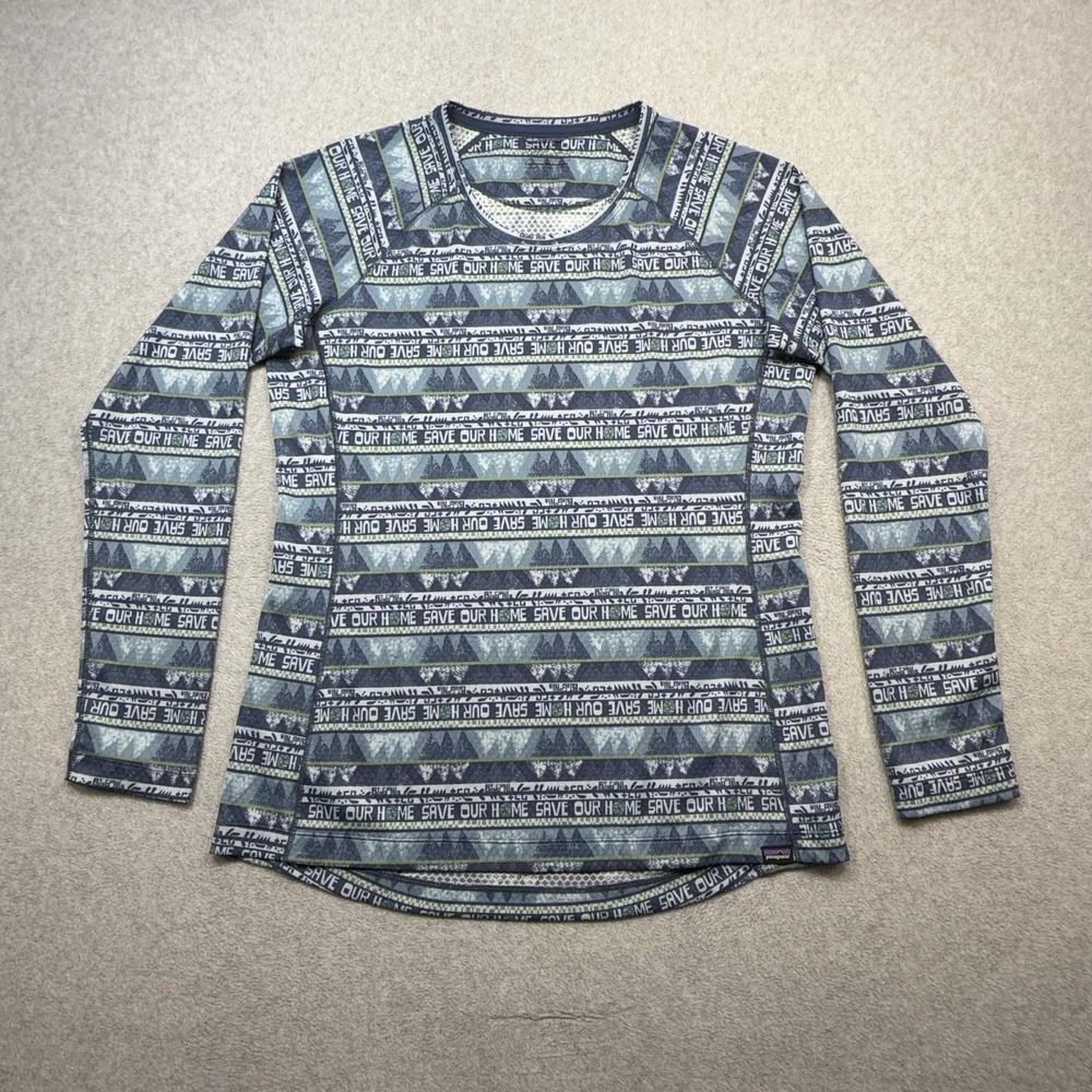 Patagonia Capilene Midweight Top Women Large Blue Save Our Home Planet Baselayer